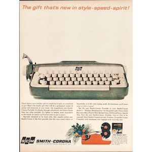 1959 Smith Corona Portable Avocado Green Typewriter Vintage Print Ad Wall Art